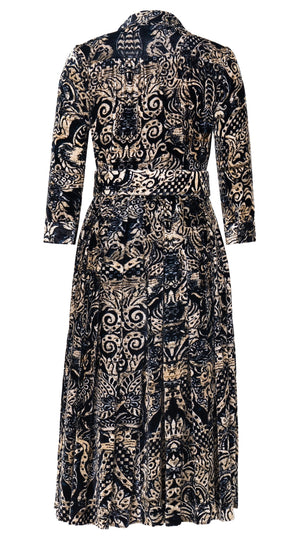 Audrey Dress #4 Shirt Collar 3/4 Sleeve Midi Length Silk Velvet (Fortuny Velvet)
