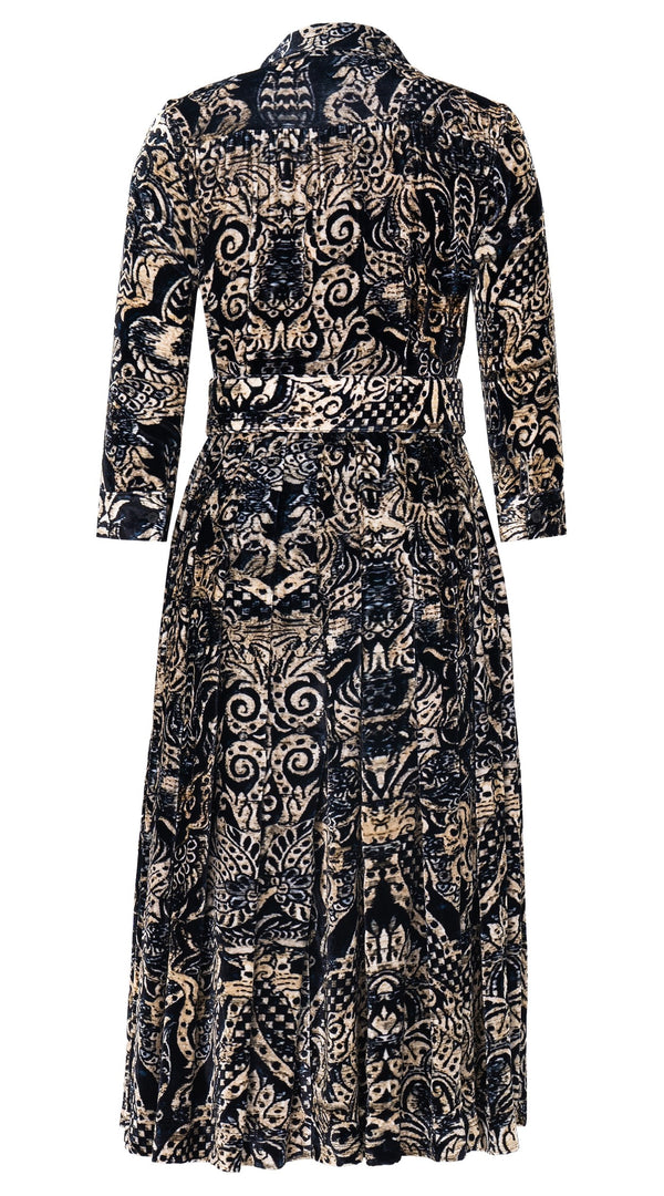 Audrey Dress #4 Shirt Collar 3/4 Sleeve Midi Length Silk Velvet (Fortuny Velvet)