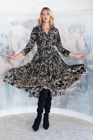 Audrey Dress #3 Shirt Collar 3/4 Sleeve Midi Length Silk Velvet (Fortuny Velvet)