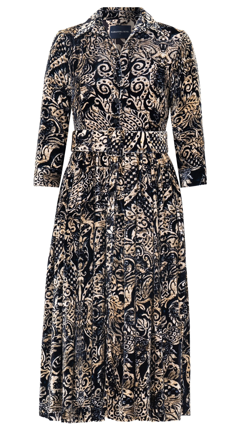 Audrey Dress #4 Shirt Collar 3/4 Sleeve Midi Length Silk Velvet (Fortuny Velvet)