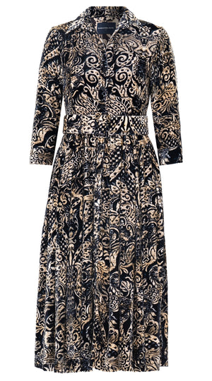 Audrey Dress #4 Shirt Collar 3/4 Sleeve Midi Length Silk Velvet (Fortuny Velvet)