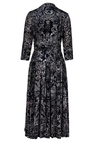 Audrey Dress #4 Shirt Collar 3/4 Sleeve Midi Length Silk Velvet (Fortuny Velvet)