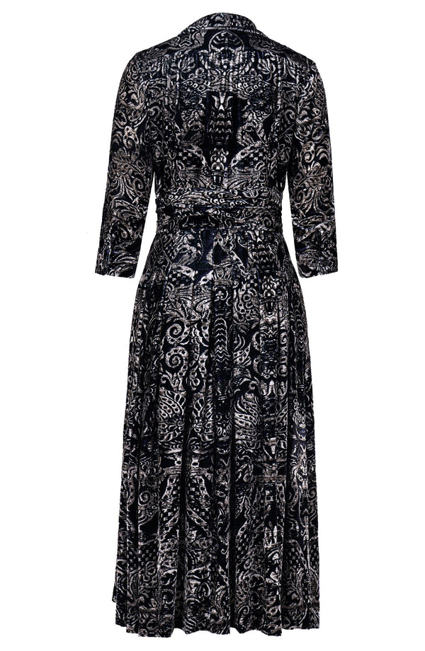 Audrey Dress #4 Shirt Collar 3/4 Sleeve Midi Length Silk Velvet (Fortuny Velvet)