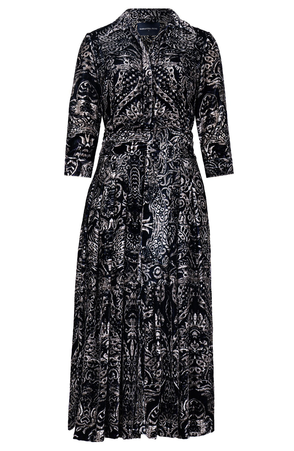 Audrey Dress #4 Shirt Collar 3/4 Sleeve Midi Length Silk Velvet (Fortuny Velvet)