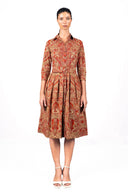 Audrey Dress #1 Shirt Collar 3/4 Sleeve Long Length Cotton Stretch (Fortuny)