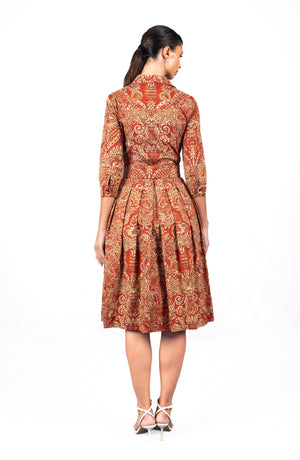 Audrey Dress #1 Shirt Collar 3/4 Sleeve Long Length Cotton Stretch (Fortuny)