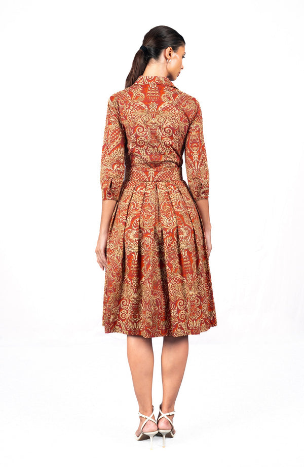 Audrey Dress #1 Shirt Collar 3/4 Sleeve Long Length Cotton Stretch (Fortuny)