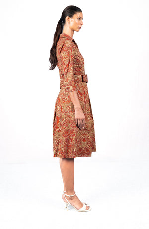 Audrey Dress #1 Shirt Collar 3/4 Sleeve Long Length Cotton Stretch (Fortuny)