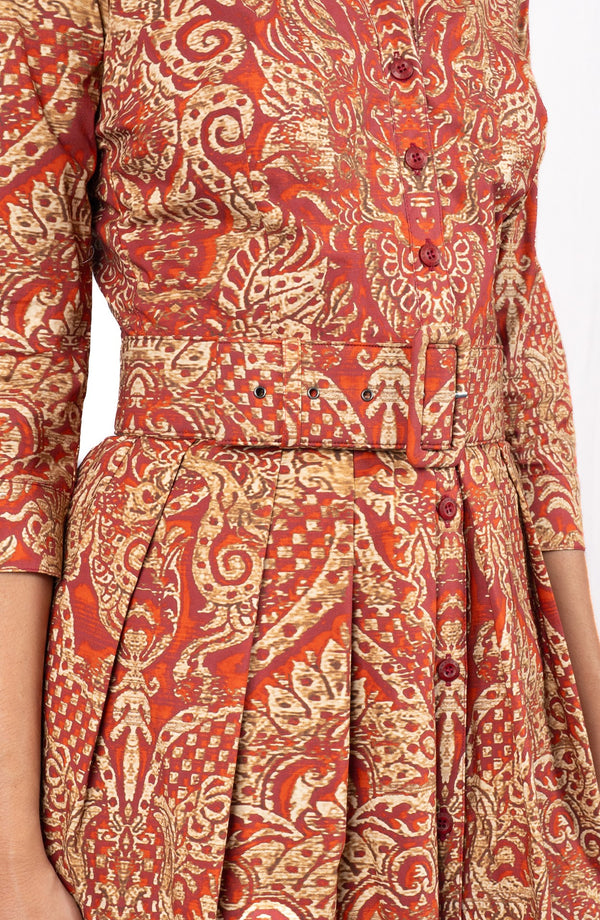 Audrey Dress #1 Shirt Collar 3/4 Sleeve Long Length Cotton Stretch (Fortuny)