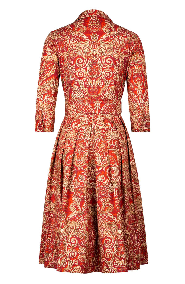 Audrey Dress #1 Shirt Collar 3/4 Sleeve Long Length Cotton Stretch (Fortuny Velvet)
