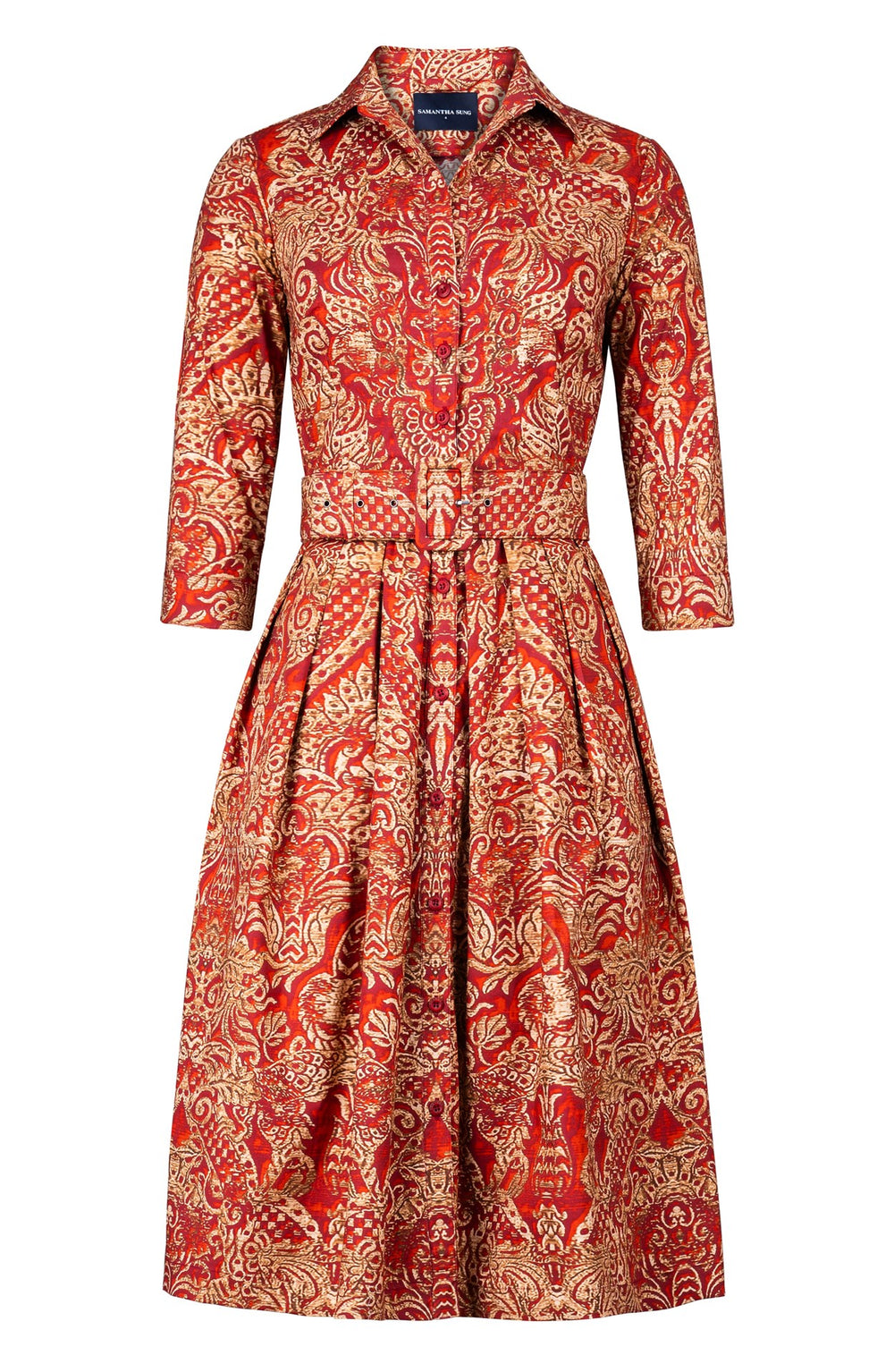Audrey Dress #1 Shirt Collar 3/4 Sleeve Long Length Cotton Stretch (Fortuny Velvet)