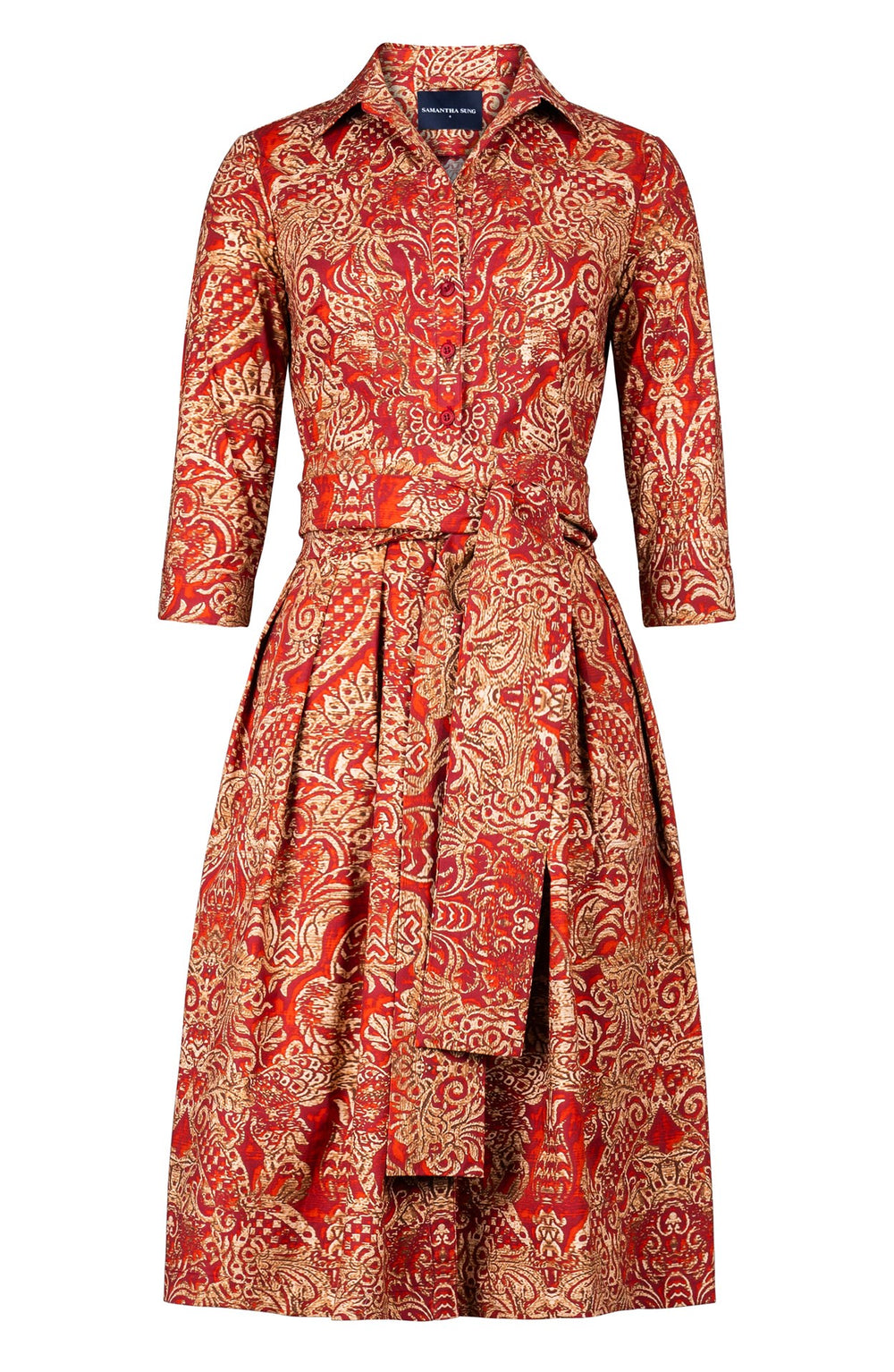 Audrey Dress #1 Shirt Collar 3/4 Sleeve Long Length Cotton Stretch (Fortuny Velvet)