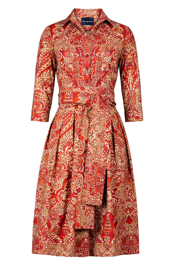 Audrey Dress #1 Shirt Collar 3/4 Sleeve Long Length Cotton Stretch (Fortuny Velvet)