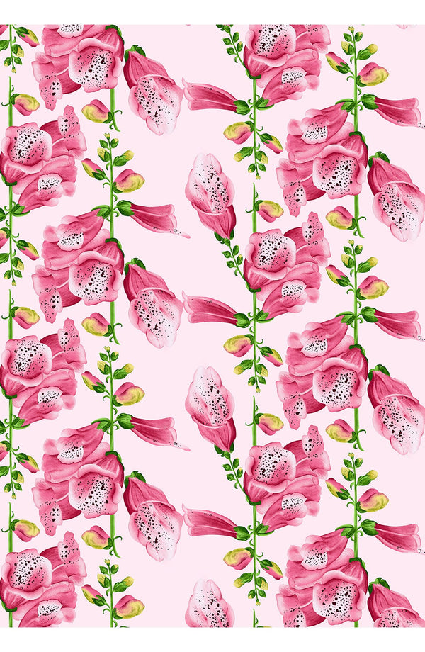 Aster Dress Shirt Collar 3/4 Sleeve Midi Length Ramie (Fox Glove Flower Pastel)