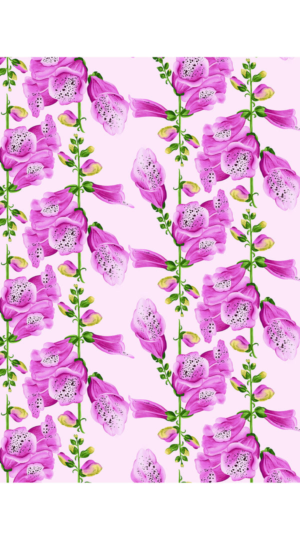 Terry Dress Shirt Collar 3/4 Sleeve Midi Plus Length Silk Taffta (Fox Glove Flower Small Pastel)