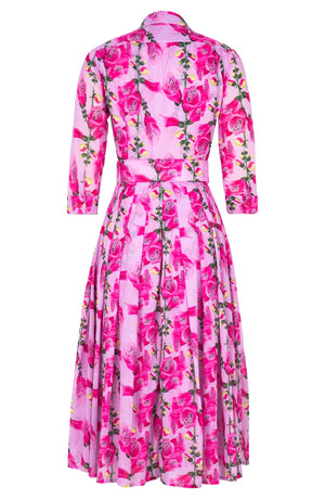 Audrey Dress #4 Shirt Collar 3/4 Sleeve Midi Length Cotton Musola (Fox Glove Flower Pastel)