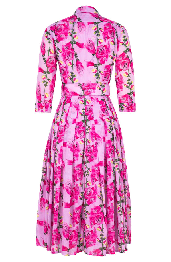 Audrey Dress #4 Shirt Collar 3/4 Sleeve Midi Length Cotton Musola (Fox Glove Flower Pastel)