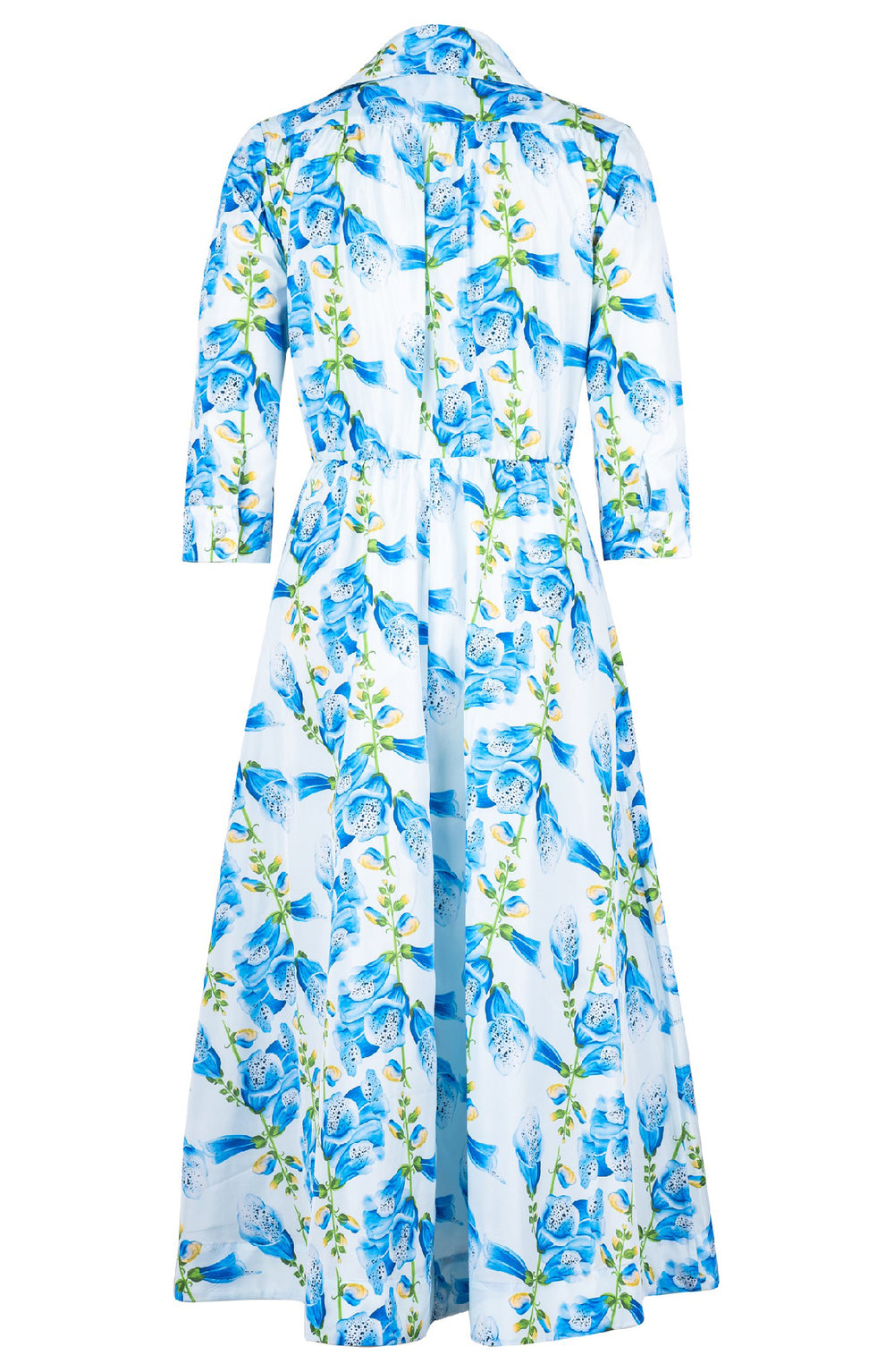 Terry Dress Shirt Collar 3/4 Sleeve Midi Plus Length Poliamide Taffta (Fox Glove Flower Pastel)