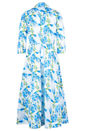 Terry Dress Shirt Collar 3/4 Sleeve Midi Plus Length Poliamide Taffta (Fox Glove Flower Pastel)