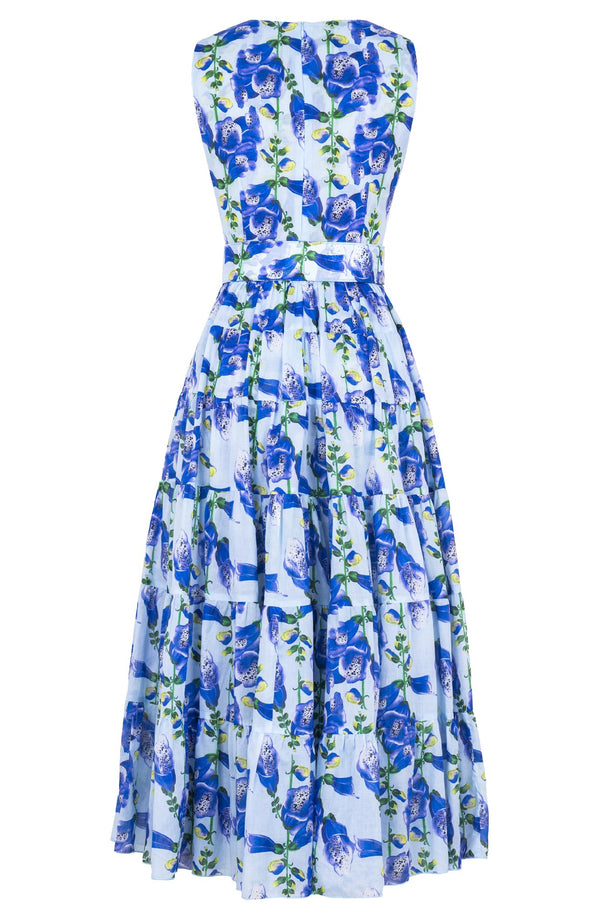 Iris Dress Crew Neck Sleeveless Midi Plus Length Cotton Musola (Fox Glove Flower Pastel)