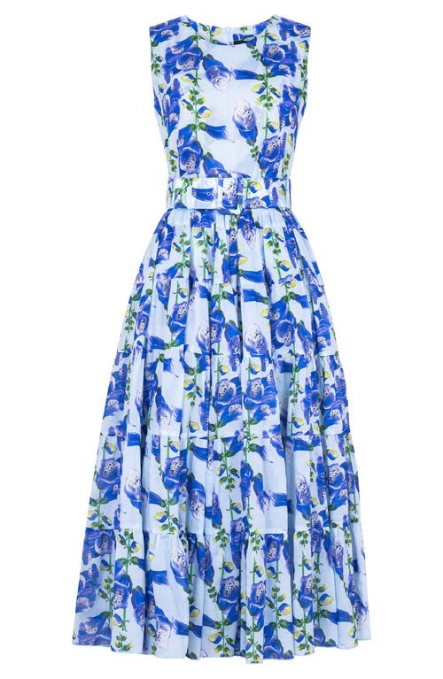 Iris Dress Crew Neck Sleeveless Midi Plus Length Cotton Musola (Fox Glove Flower Pastel)