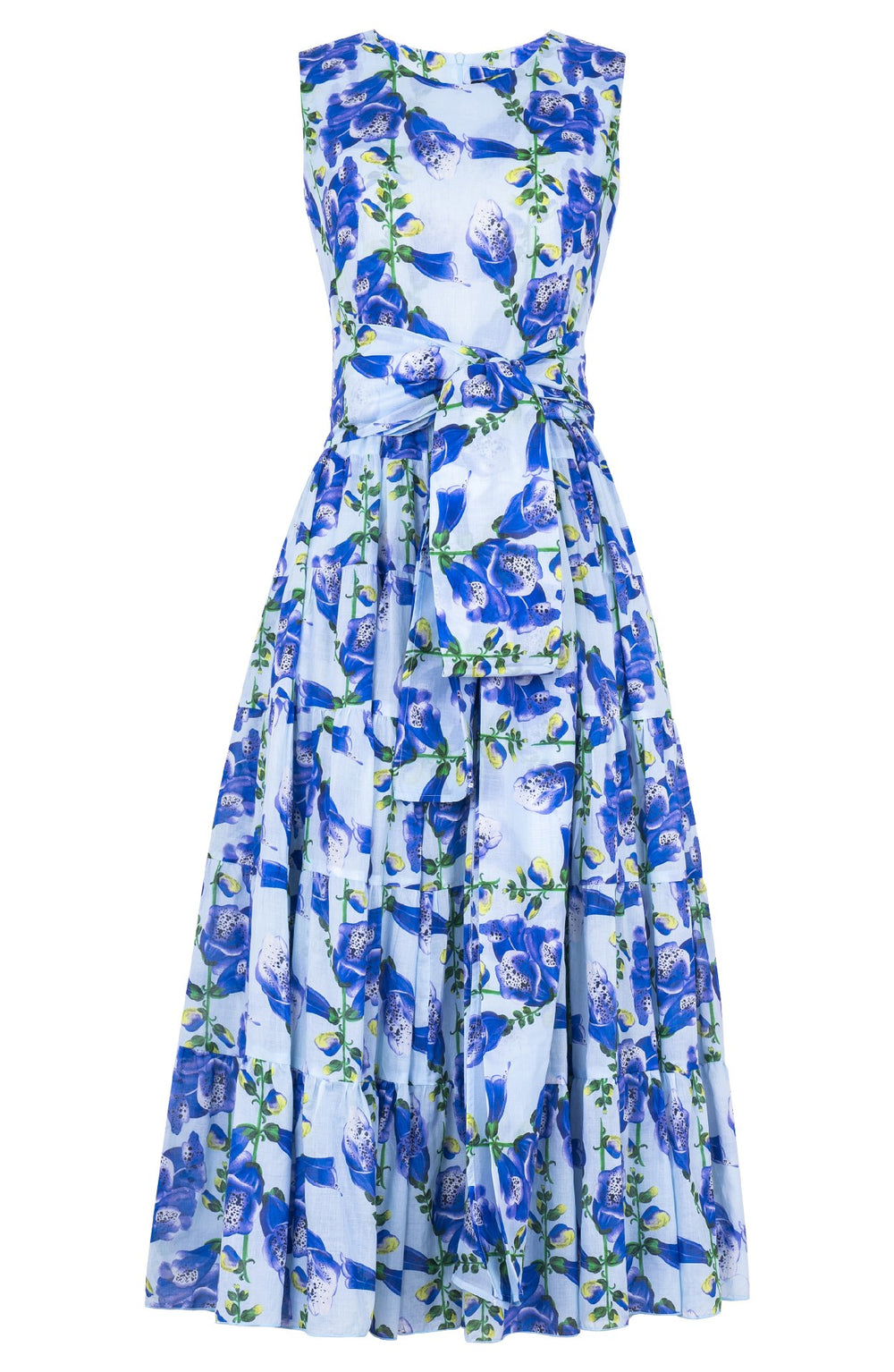 Iris Dress Crew Neck Sleeveless Midi Plus Length Cotton Musola (Fox Glove Flower Pastel)