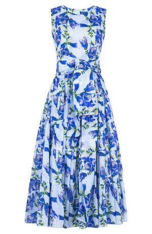 Iris Dress Crew Neck Sleeveless Midi Plus Length Cotton Musola (Fox Glove Flower Pastel)