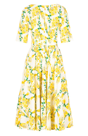 Abelia Dress Boat Neck 1/2 Sleeve Midi Length Cotton Stretch (Fox Glove Flower Pastel)