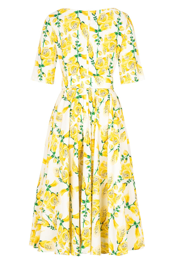 Abelia Dress Boat Neck 1/2 Sleeve Midi Length Cotton Stretch (Fox Glove Flower Pastel)