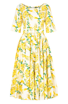 Abelia Dress Boat Neck 1/2 Sleeve Midi Length Cotton Stretch (Fox Glove Flower Pastel)