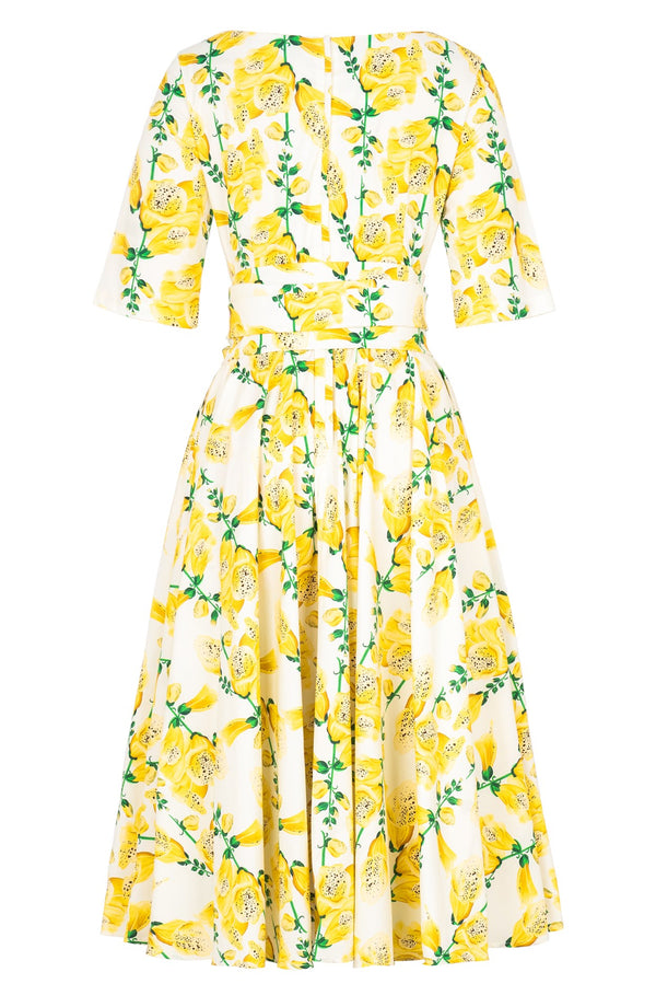Abelia Dress Boat Neck 1/2 Sleeve Midi Length Cotton Stretch (Fox Glove Flower Pastel)