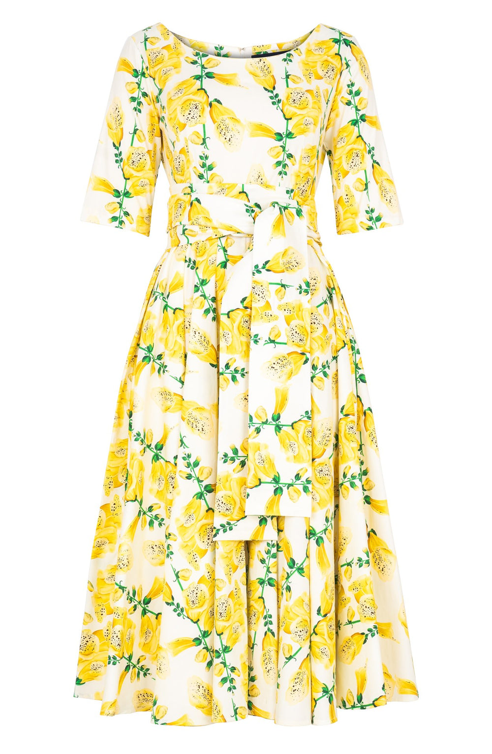 Abelia Dress Boat Neck 1/2 Sleeve Midi Length Cotton Stretch (Fox Glove Flower Pastel)