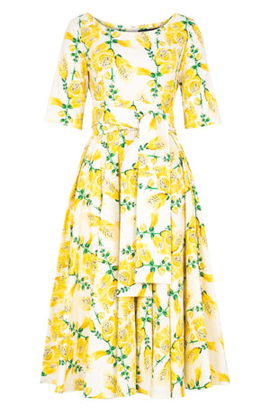 Abelia Dress Boat Neck 1/2 Sleeve Midi Length Cotton Stretch (Fox Glove Flower Pastel)