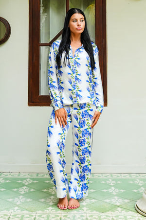 Sweetney Shirt Long Sleeve & Sweetney Pants Silk Twill (Fox Glove Flower White)