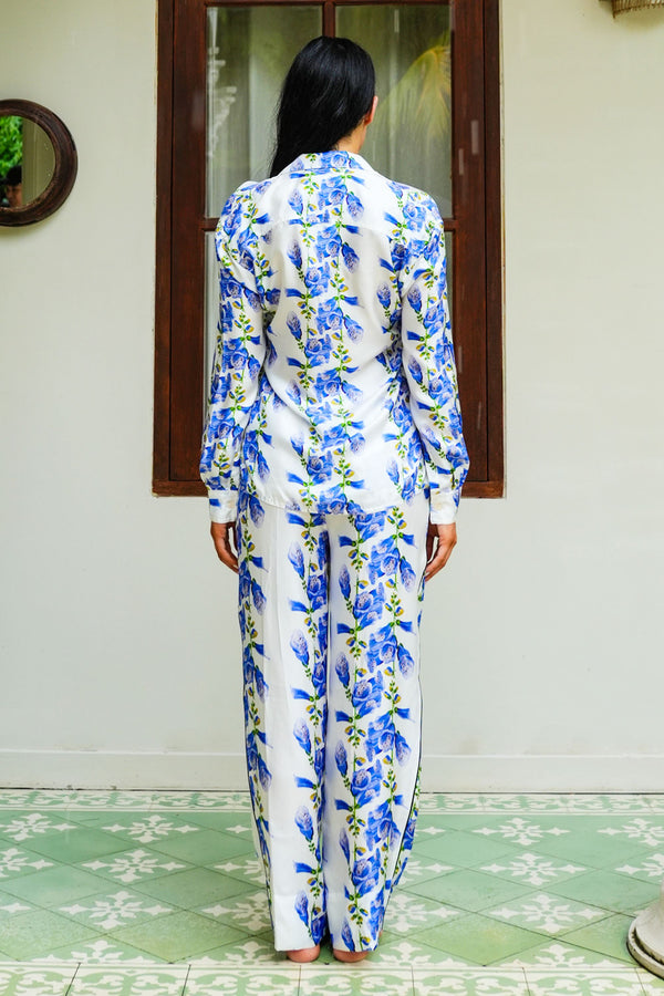 Sweetney Shirt Long Sleeve & Sweetney Pants Silk Twill (Fox Glove Flower White)