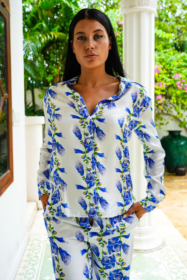 Sweetney Shirt Long Sleeve & Sweetney Pants Silk Twill (Fox Glove Flower White)