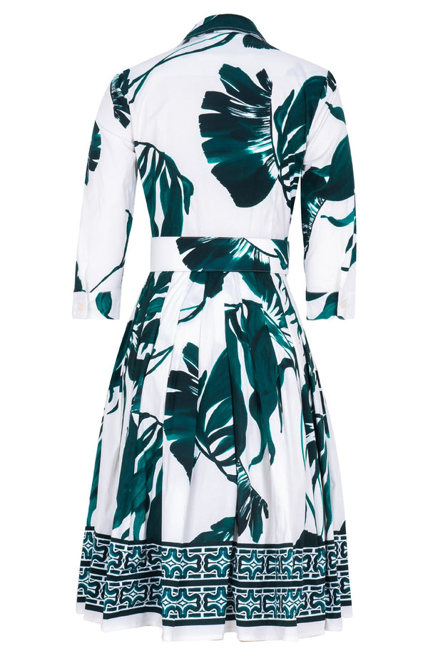 Audrey Dress #2 Shirt Collar 3/4 Sleeve Regular Length Cotton Stretch (Foxtail Palm)