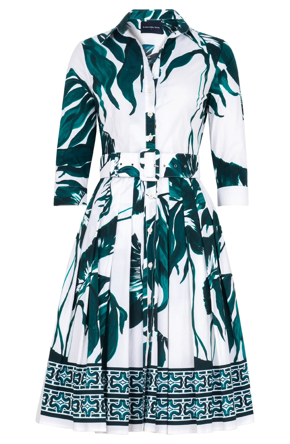 Audrey Dress #2 Shirt Collar 3/4 Sleeve Regular Length Cotton Stretch (Foxtail Palm)