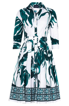 Audrey Dress #2 Shirt Collar 3/4 Sleeve Regular Length Cotton Stretch (Foxtail Palm)