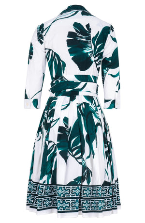 Audrey Dress #2 Shirt Collar 3/4 Sleeve Regular Length Cotton Stretch (Foxtail Palm)