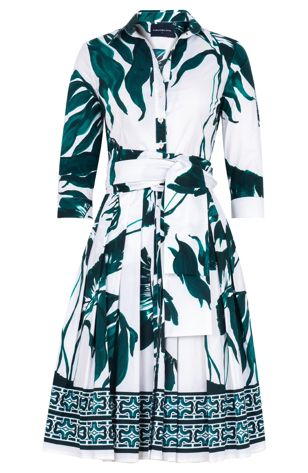 Audrey Dress #2 Shirt Collar 3/4 Sleeve Regular Length Cotton Stretch (Foxtail Palm)