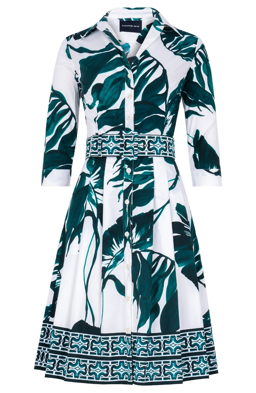 Audrey Dress #3 Shirt Collar 3/4 Sleeve Regular Length Cotton Stretch (Foxtail Palm)