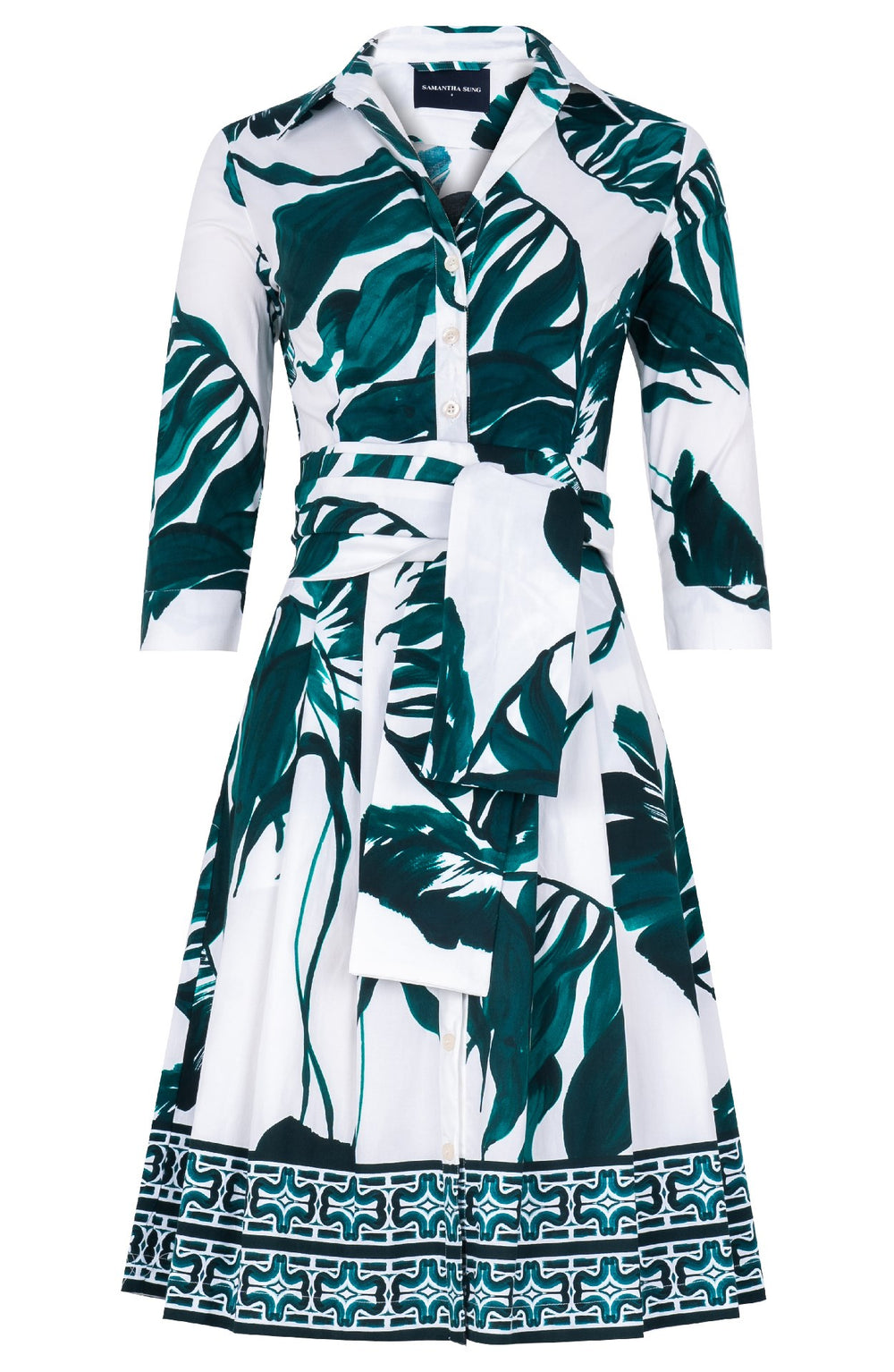 Audrey Dress #3 Shirt Collar 3/4 Sleeve Regular Length Cotton Stretch (Foxtail Palm)