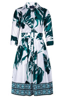 Audrey Dress #1 Shirt Collar 3/4 Sleeve Long Length Cotton Stretch (Foxtail Palm)