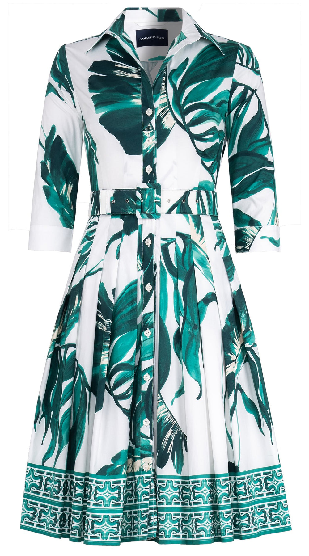 Audrey Dress #2 Shirt Collar 3/4 Sleeve Regular +3 Length Cotton Stretch (Foxtail Palm)