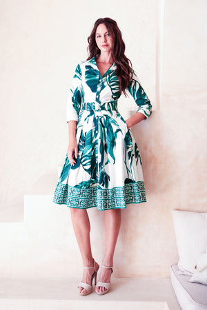 Audrey Dress #2 Shirt Collar 3/4 Sleeve Regular +3 Length Cotton Stretch (Foxtail Palm)