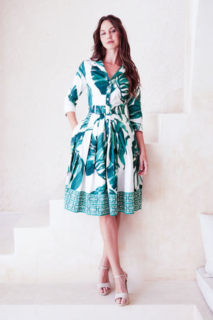 Audrey Dress #2 Shirt Collar 3/4 Sleeve Regular +3 Length Cotton Stretch (Foxtail Palm)