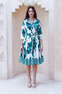 Audrey Dress #2 Shirt Collar 3/4 Sleeve Regular +3 Length Cotton Stretch (Foxtail Palm)