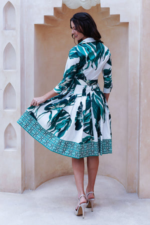 Audrey Dress #2 Shirt Collar 3/4 Sleeve Regular +3 Length Cotton Stretch (Foxtail Palm)