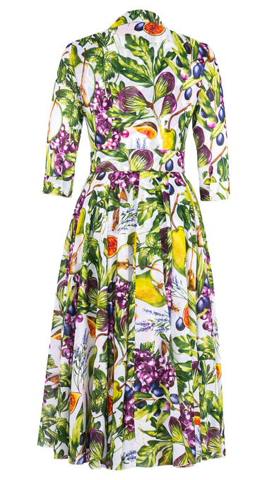 Aster Dress Shirt Collar 3/4 Sleeve Midi Length Cotton Musola (Fruit Farm)